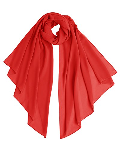 bridesmay Damen Halstuch Sommer Schal Festliche Stola für Abendkleid Hochzeit Chiffon Silk Scarf Rot Red L von bridesmay