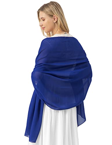 bridesmay Damen Halstuch Sommer Schal Festliche Stola für Abendkleid Hochzeit Chiffon Silk Scarf Royal Blue L von bridesmay