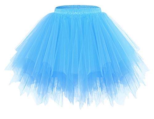 bridesmay Damen Tüll Rock Petticoat Unterrock Kurz Ballett Tutu 50er Rockabilly Tütü Mini Rock Karneval Kostüm Crinoline Blau Blue S von bridesmay