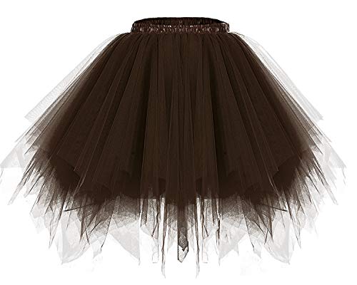 bridesmay Damen Tüll Rock Petticoat Unterrock Kurz Ballett Tutu 50er Rockabilly Tütü Mini Rock Karneval Kostüm Crinoline Brown XL von bridesmay