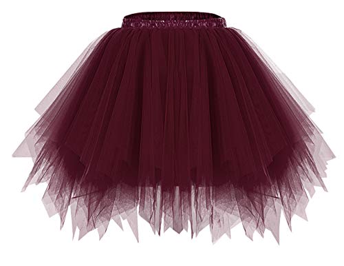 bridesmay Damen Tüll Rock Petticoat Unterrock Kurz Ballett Tutu 50er Rockabilly Tütü Mini Rock Karneval Kostüm Crinoline Burgundy M von bridesmay