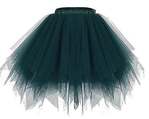 bridesmay Damen Tüll Rock Petticoat Unterrock Kurz Ballett Tutu 50er Rockabilly Tütü Mini Rock Karneval Kostüm Crinoline Dark-Green L von bridesmay