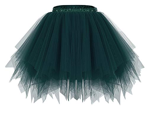 bridesmay Damen Tüll Rock Petticoat Unterrock Kurz Ballett Tutu 50er Rockabilly Tütü Mini Rock Karneval Kostüm Crinoline Dark-Green S von bridesmay