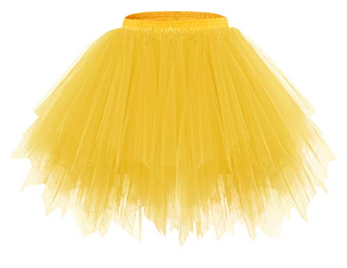 bridesmay Damen Tüll Rock Petticoat Unterrock Kurz Ballett Tutu 50er Rockabilly Tütü Mini Rock Karneval Kostüm Crinoline Dark Yellow L von bridesmay