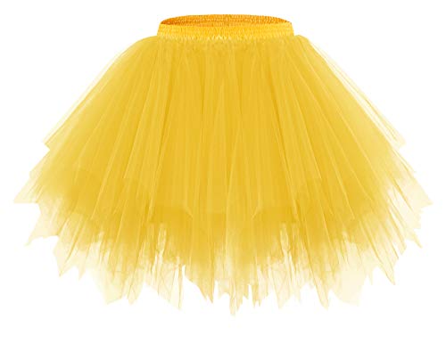 bridesmay Damen Tüll Rock Petticoat Unterrock Kurz Ballett Tutu 50er Rockabilly Tütü Mini Rock Karneval Kostüm Crinoline Dark Yellow XL von bridesmay