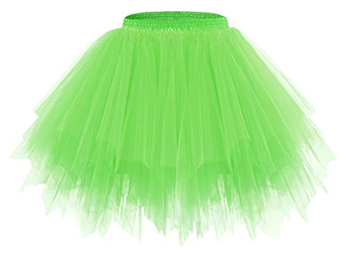 bridesmay Damen Tüll Rock Petticoat Unterrock Kurz Ballett Tutu 50er Rockabilly Tütü Mini Rock Karneval Kostüm Crinoline FluorescenceGreen XL von bridesmay