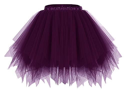 bridesmay Damen Tüll Rock Petticoat Unterrock Kurz Ballett Tutu 50er Rockabilly Tütü Mini Rock Karneval Kostüm Crinoline Grape S von bridesmay