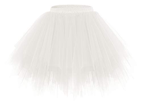 bridesmay Damen Tüll Rock Petticoat Unterrock Kurz Ballett Tutu 50er Rockabilly Tütü Mini Rock Karneval Kostüm Crinoline Ivory M von bridesmay