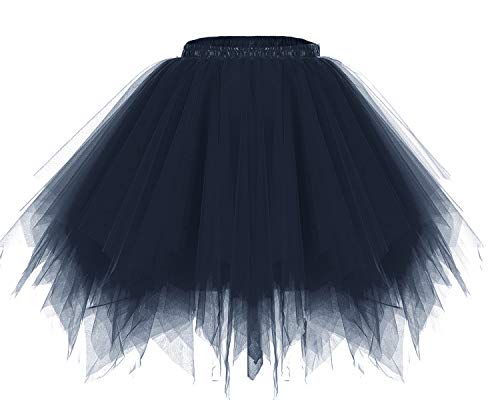 bridesmay Damen Tüll Rock Petticoat Unterrock Kurz Ballett Tutu 50er Rockabilly Tütü Mini Rock Karneval Kostüm Crinoline Navy L von bridesmay