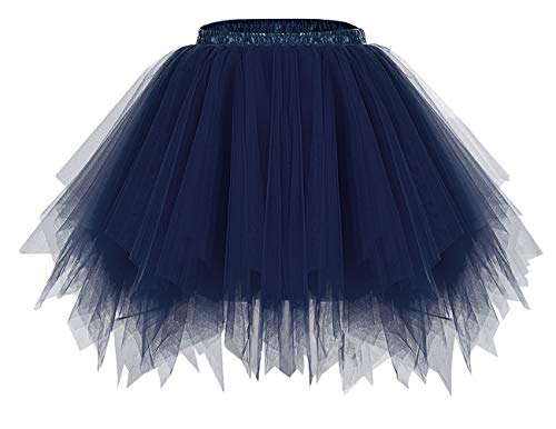 bridesmay Damen Tüll Rock Petticoat Unterrock Kurz Ballett Tutu 50er Rockabilly Tütü Mini Rock Karneval Kostüm Crinoline Navy L von bridesmay