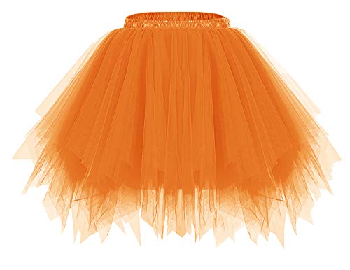 bridesmay Damen Tüll Rock Petticoat Unterrock Kurz Ballett Tutu 50er Rockabilly Tütü Mini Rock Karneval Kostüm Crinoline Orange L von bridesmay