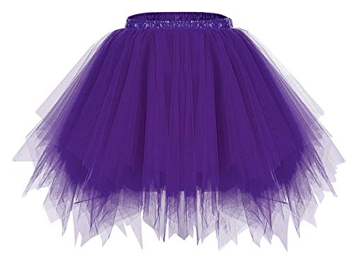 bridesmay Damen Tüll Rock Petticoat Unterrock Kurz Ballett Tutu 50er Rockabilly Tütü Mini Rock Karneval Kostüm Crinoline Purple L von bridesmay
