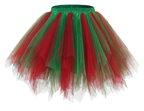 bridesmay Damen Tüll Rock Petticoat Unterrock Kurz Ballett Tutu 50er Rockabilly Tütü Mini Rock Karneval Kostüm Crinoline Red Green M von bridesmay