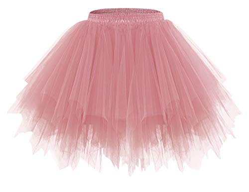 bridesmay Damen Tüll Rock Petticoat Unterrock Kurz Ballett Tutu 50er Rockabilly Tütü Mini Rock Karneval Kostüm Crinoline Rosa Blush L von bridesmay