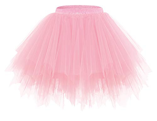 bridesmay Damen Tüll Rock Petticoat Unterrock Kurz Ballett Tutu 50er Rockabilly Tütü Mini Rock Karneval Kostüm Crinoline Rosa Light Coral S von bridesmay