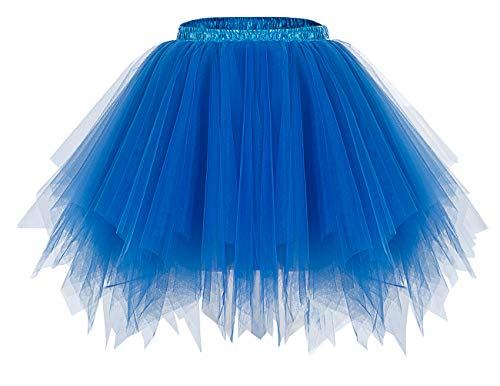 bridesmay Damen Tüll Rock Petticoat Unterrock Kurz Ballett Tutu 50er Rockabilly Tütü Mini Rock Karneval Kostüm Crinoline Royal Blue L von bridesmay