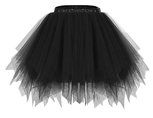 bridesmay Damen Tüll Rock Petticoat Unterrock Kurz Ballett Tutu 50er Rockabilly Tütü Mini Rock Karneval Kostüm Crinoline Schwarz Black XL von bridesmay