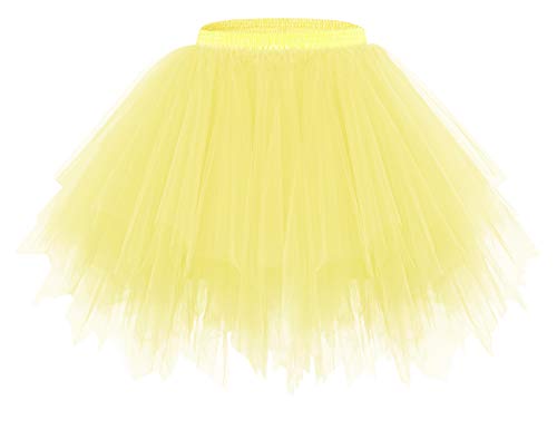 bridesmay Damen Tüll Rock Petticoat Unterrock Kurz Ballett Tutu 50er Rockabilly Tütü Mini Rock Karneval Kostüm Crinoline Yellow L von bridesmay