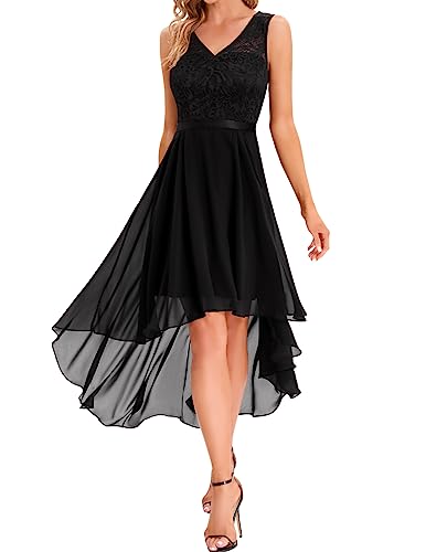 bridesmay Damen Vokuhila Cocktailkleid Ärmellos Abendkleider elegant für Hochzeit Gast Spitzenkleid Ballkleid Schwarz L von bridesmay