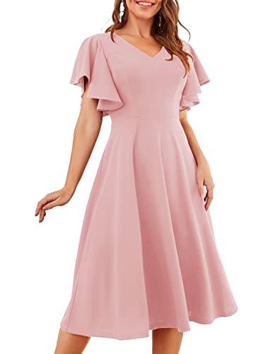 bridesmay Schönes Kleid für Damen Plus Size Retro Rockabilly Kleider Damen Rosa Festlich Kleider für Hochzeitsgäste Midilang Abendkleid Sommer Partykleid Blush 2XL von bridesmay