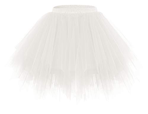 bridesmay Damen Tüll Rock Petticoat Unterrock Kurz Ballett Tutu 50er Rockabilly Tütü Mini Rock Karneval Kostüm Crinoline Ivory L von bridesmay