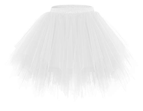 bridesmay Damen Tüll Rock Petticoat Unterrock Kurz Ballett Tutu 50er Rockabilly Tütü Mini Rock Karneval Kostüm Crinoline Weiß White L von bridesmay