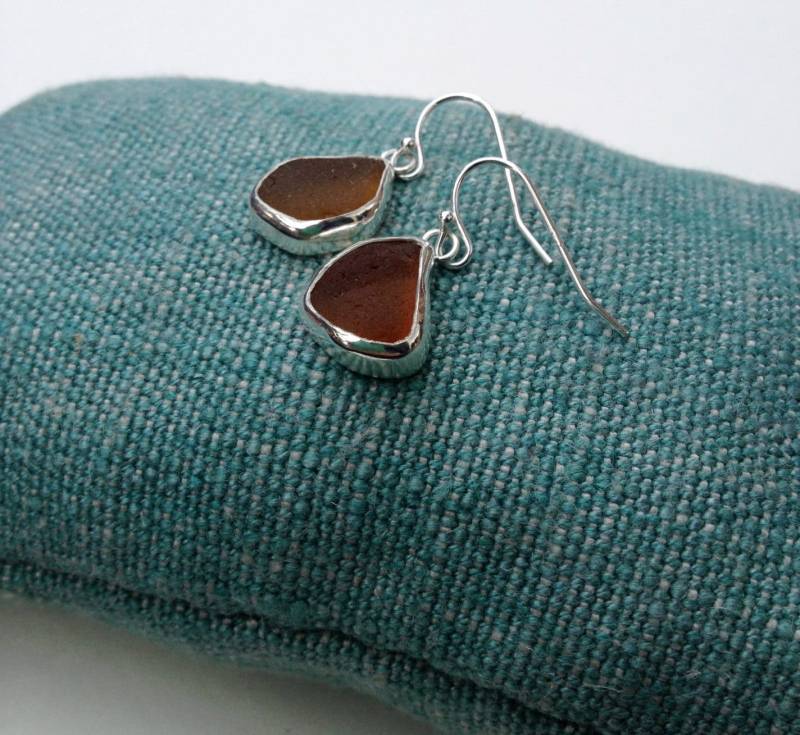 Karamell Seeglas Ohrringe Sterling Silber, Strandschmuck von bridgetturner