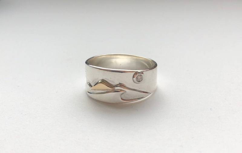 sterling Silber Berg Und Surf Ring Mit Diamant Vollmond von bridgetturner