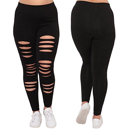 brieftk Damen-Leggings in Übergröße, modisch, sexy, für Yoga, Sport, leger, mit Rissen, Schwarz , XXX-Large von brieftk