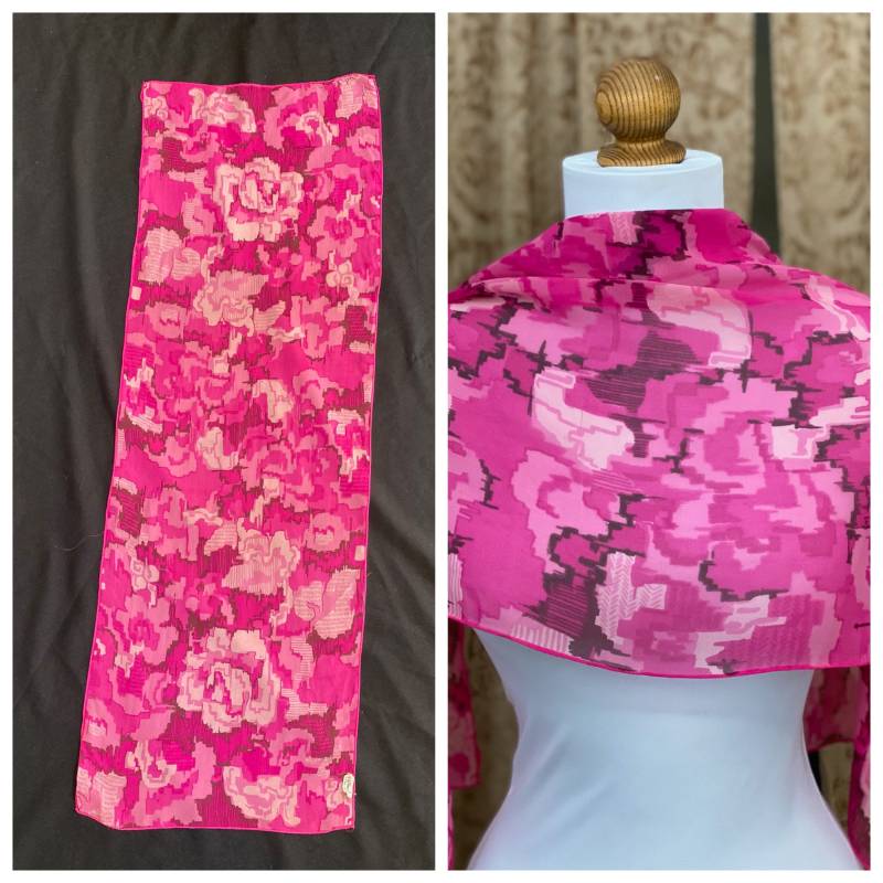 Signierter Seiden Chiffon Echo Schal Rosa Rose Floral B. Altman & Company von bringitbackvintage