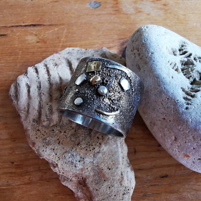 Silberring Retikuliert Mit Angeschmolzenen Gold - Und Silberakzenten, Unikat von brischied