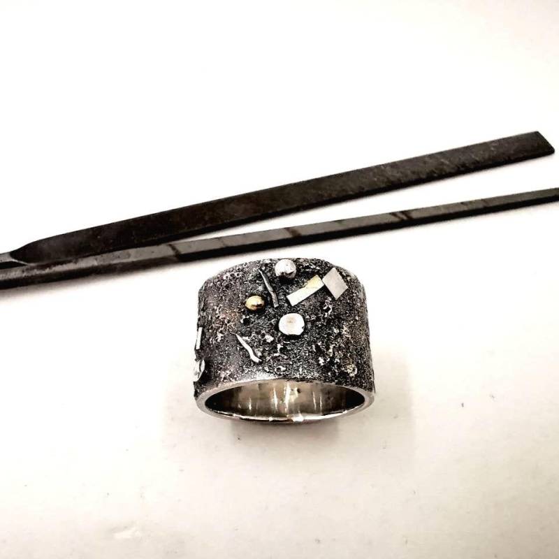 Silberring Retikuliert Mit Angeschmolzenen Gold - Und Silberakzenten, Unikat von brischied