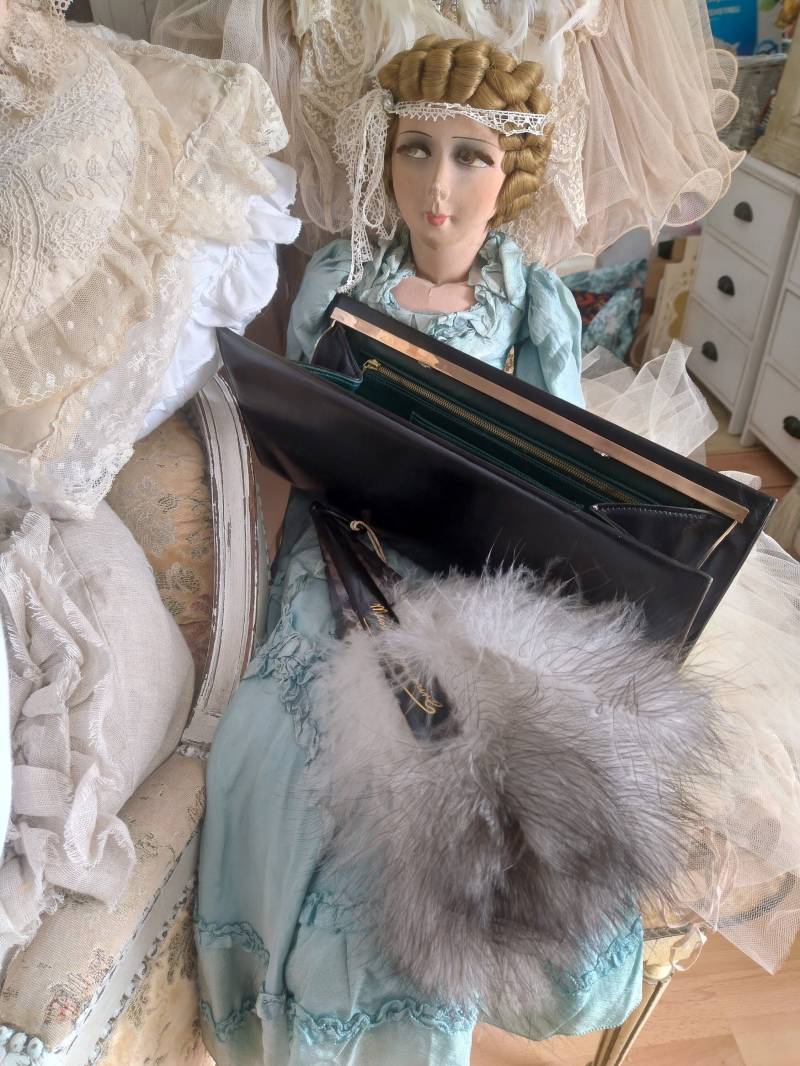 Original 50Er/60Er Jahre Edle Vintage Damen Handtasche Tasche Schwarz Grün Cluch Boscha | Bodenschatz Damentasche Alt von brocantemonamour