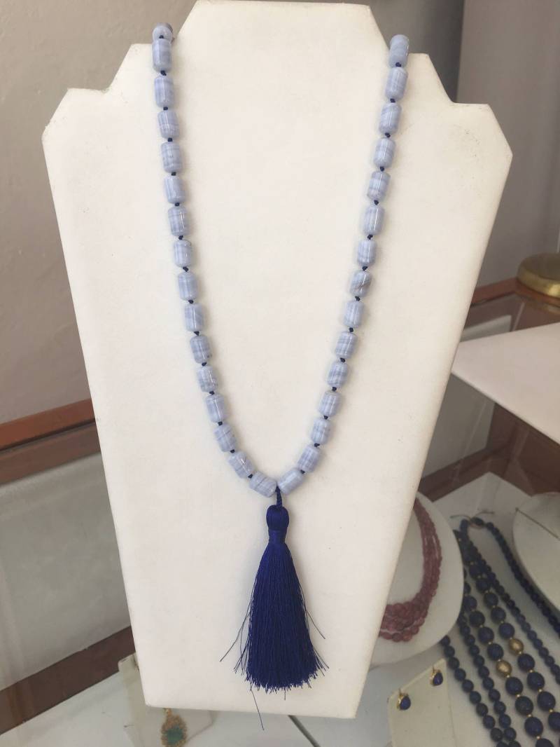 Handgeknüpfte Echte Blaue Spitze Achat Quaste Halskette Handgeknüpfte Echte Blaue Spitze Achat Quaste Halskette von brookedazzle