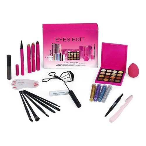 Augen-Make-up-Set, professionelles Augen-Make-up-Kit, inklusive Lidschatten-Palette, Mascara, Augenbrauenstempel-Schablone, Wimpernzange usw von brooksnaji