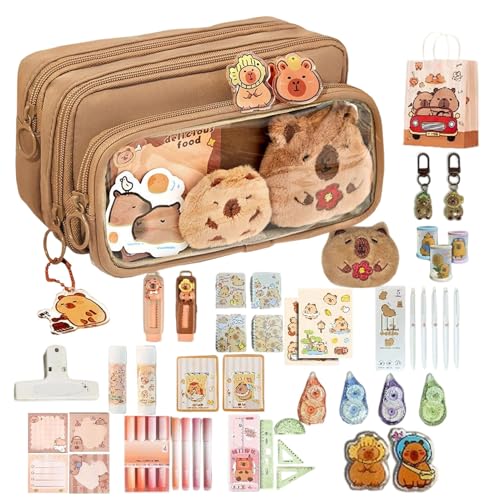 brooksnaji Capybara Schreibset | Niedliches Schreibzeug Capybara Federmäppchen | Stiftetasche Großes Fassungsvermögen Organisation Für Schulmaterial | Radiergummi Lineal Marker Kinder Schüler von brooksnaji