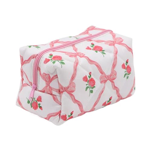 brooksnaji Gesteppte Kosmetiktasche, Baumwoll -Stülle -Make -up -Tasche, Tragbarer Toilettenbeutel für Reisen, Reise TOILETARSCHAFT, TRACTABLE Make -Pair -Beutel für Mädchen von brooksnaji
