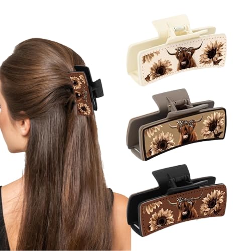 brooksnaji Leder-Haarspange, 3 x PU-Leder-Western-Haarklammern, dicke dünne Haar-Accessoires, ästhetische Cowgirl-Stoffe, starker Halt Haarspangen von brooksnaji