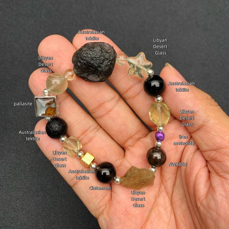 Natural Golden Libyan Glass Healing Bracelet - Custom Meteorite Beads & Energy Stones, Cosmic Jewelry Christmas Gift von brosscrystal