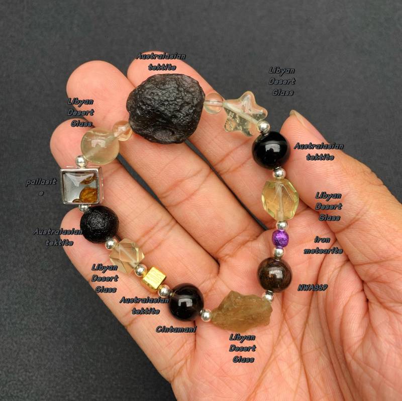 Natural Golden Libyan Glass Healing Bracelet - Custom Meteorite Beads & Energy Stones, Cosmic Jewelry Christmas Gift von brosscrystal