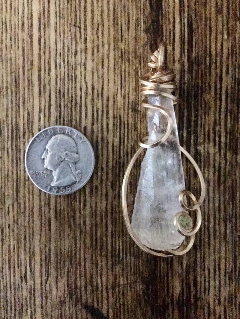Kristallquarz Mit Peridot Anhänger Pendel Bronze Draht Gewickelt von brotherjlove444hz
