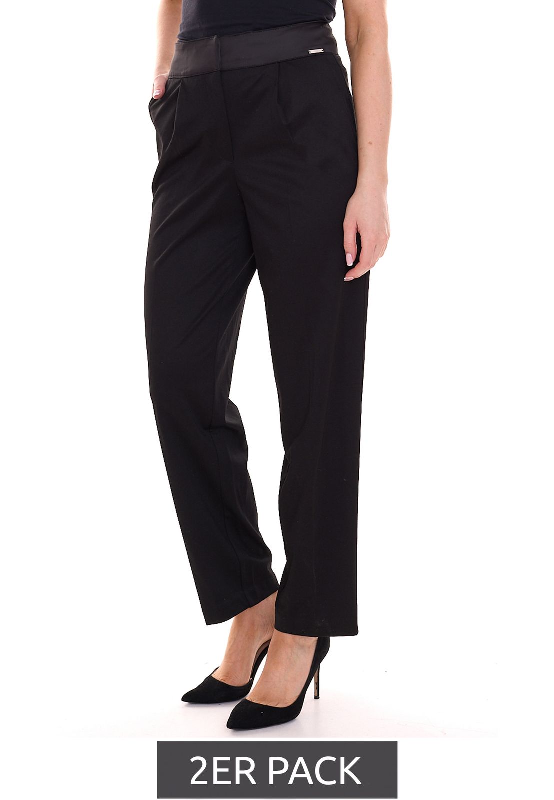 2er Pack bruno banani Damen High Waist Business-Hose mit gerade geschnittenem Bein Jersey-Hose 63673962 Schwarz von bruno banani