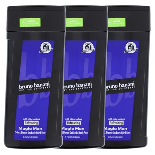 3x bruno banani Magic Man 3-in-1 Shower Gel pikante Muskatnuss Duft je 250ml von bruno banani