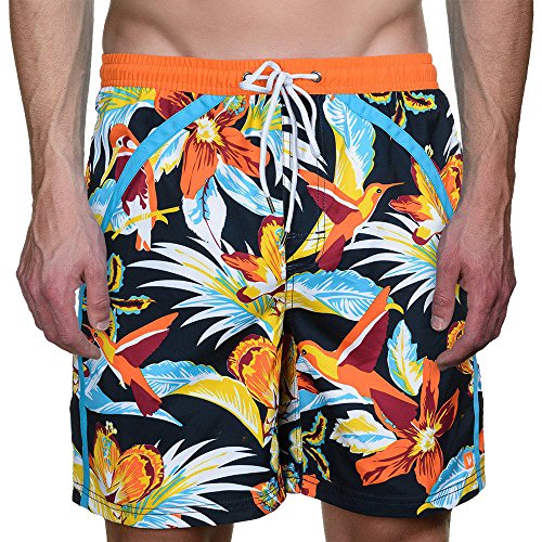 Bruno Banani Herren BadeShort Bermuda Peak, Gr. Medium, Mehrfarbig (navy/orange/gelb flowerprint 1951) von bruno banani