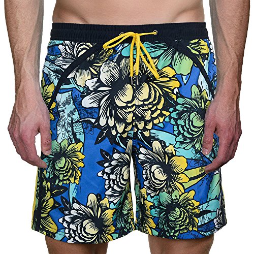 Bruno Banani Herren BadeShort Bermuda Spring Tide, Gr. Large, Mehrfarbig (blau/weiß/gelb flowerprint 1953) von bruno banani