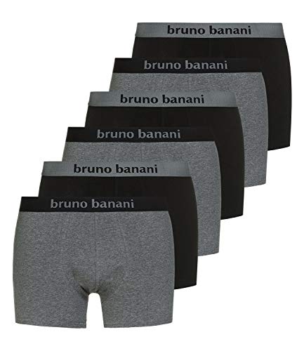Bruno banani 6er Pack Herren Boxershorts Shorts Unterhosen Flowing, Farbe:Mehrfarbig, Menge:6er Pack (3X 2er), Wäschegröße:2XL, Artikel:-1782 schwarz/Graumelange von bruno banani