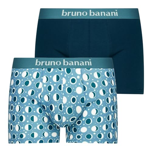 bruno banani 2er Pack Herren Boxershorts Unterhose Pants Moon Phase, Farbe:Blau, Größe:M, Artikel:-4861 steinblau/hellblau Print/wasserblau von bruno banani