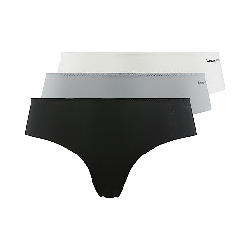 bruno banani Damen Brazilian Charming - Nahtlose Brazilslips, weich und kratzfrei ohne Gummibund, passgenau, atmungsaktive Mikrofaser, elastisch, Größe XS-XL (3 Stück) schwarz/grau/lichtweiß, L von bruno banani