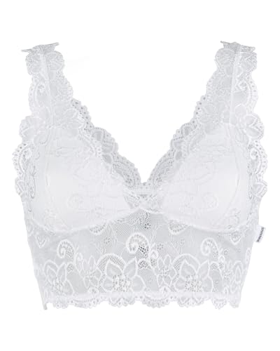 bruno banani Damen Bustier Lacy Größe M - Ecru - BH mit floralem Spitzen-Design - mit weicher Schaumpolsterung & Memory-Effekt - Bügellos & Formbeständig von bruno banani
