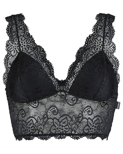 bruno banani Damen Bustier Lacy Größe XL - Schwarz - BH mit floralem Spitzen-Design - mit weicher Schaumpolsterung & Memory-Effekt - Bügellos & Formbeständig von bruno banani